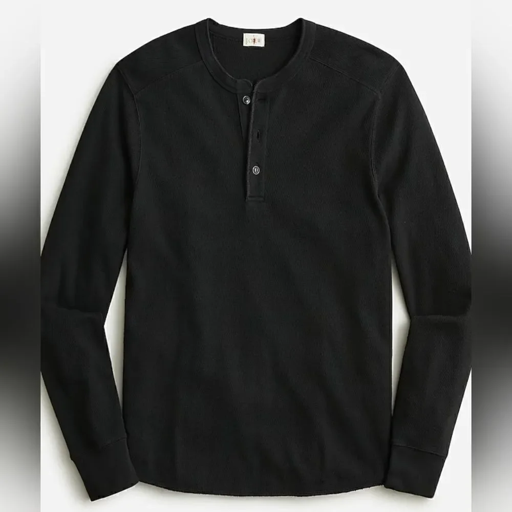 J.Crew Men's Black Long Sleeve Crewneck Waffle-knit Henley Shirt